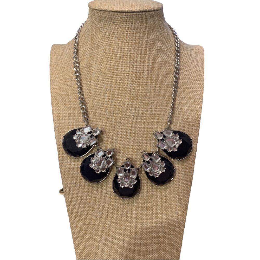 Laura Ashley black gem and rhinestone necklace NWT
